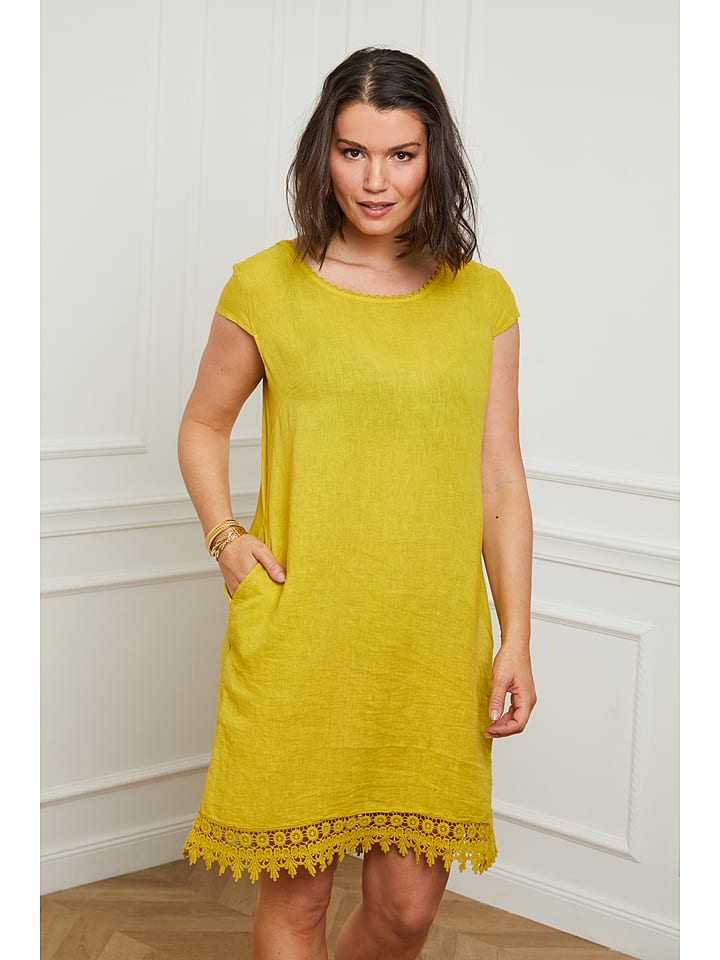 Curvy Lady Lniana sukienka w kolorze żółtym rozmiar: 48/50