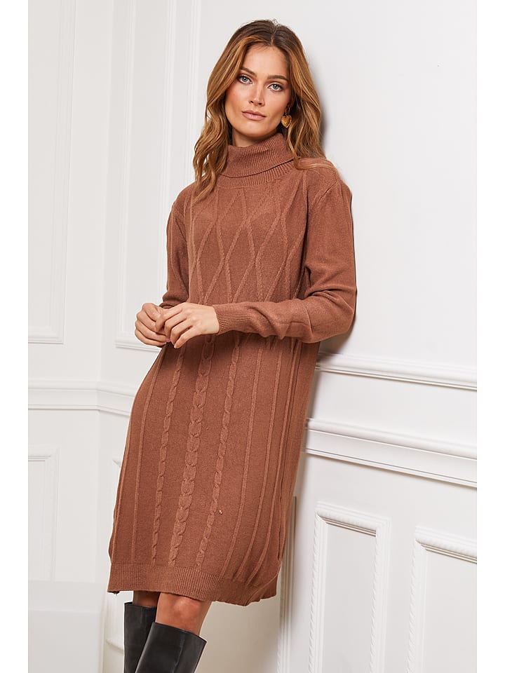 Joséfine Sukienka dzianinowa "Felicidad" w kolorze karmelowym rozmiar: L