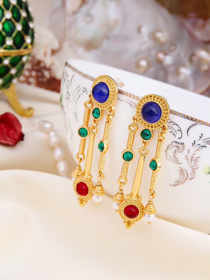 L'Atelier de Gaia Pozłacane kolczyki z kryształami i perłami rozmiar: onesize