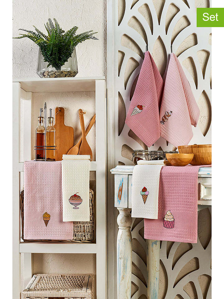 Colourful Cotton Ściereczki (6 szt.) w kolorze kremowo-różowo-jasnoróżowym do naczyń rozmiar: 40x60 cm
