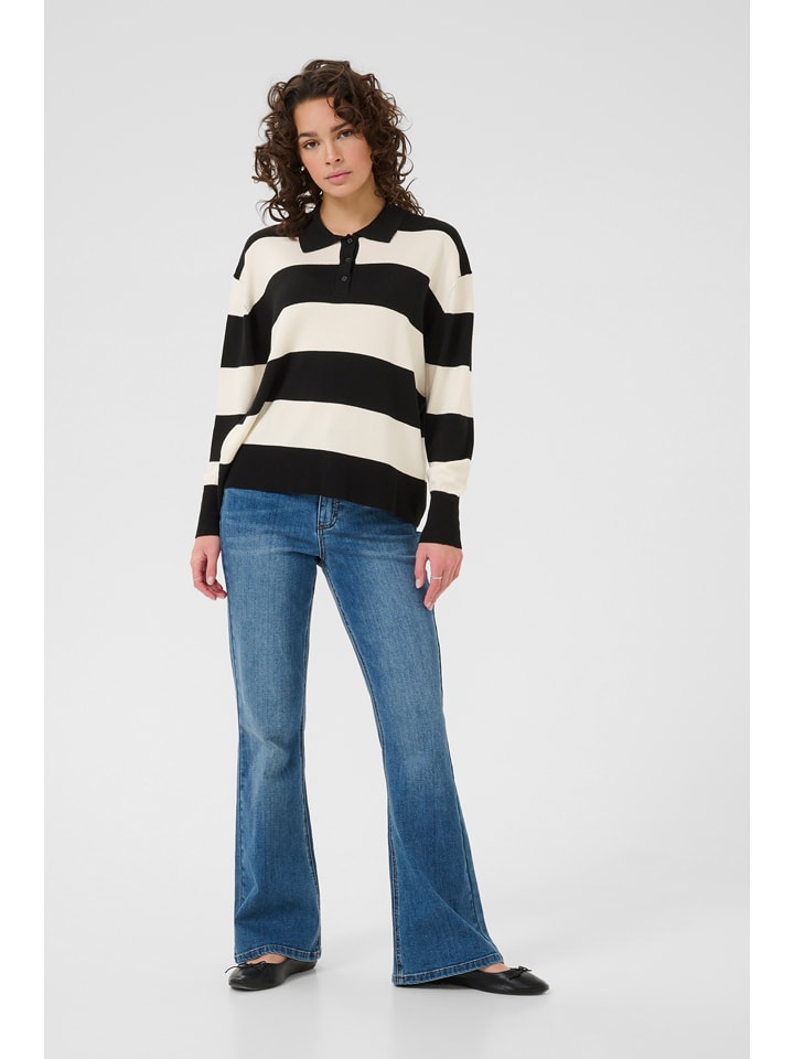 Kaffe Koszulka polo w kolorze kremowo-czarnym rozmiar: S