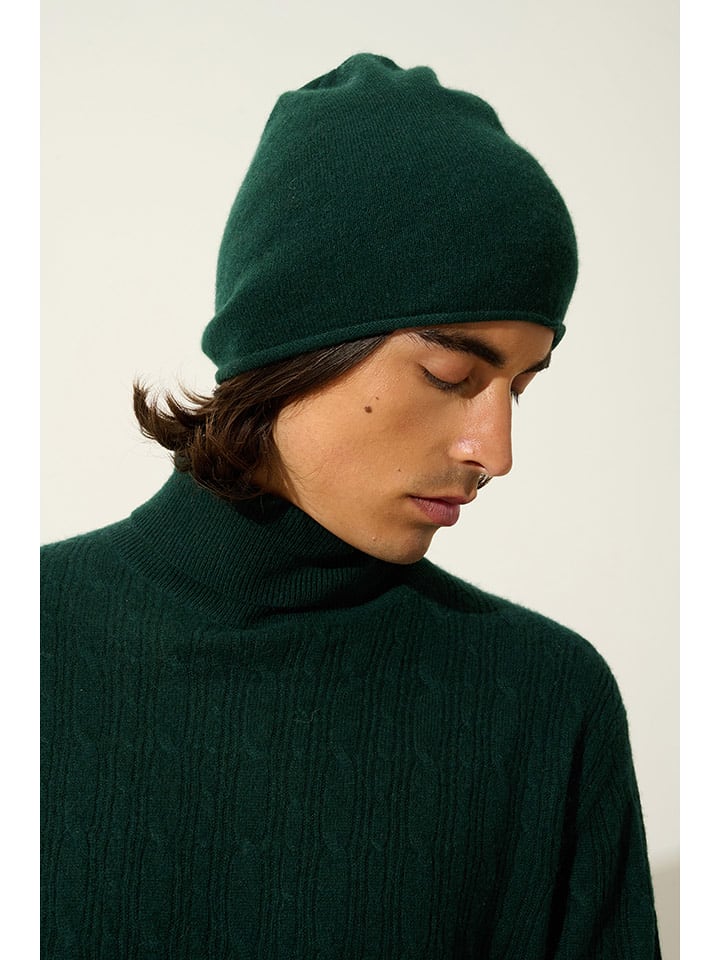 AUTHENTIC CASHMERE Kaszmirowa czapka "Pinier" w kolorze ciemnozielonym rozmiar: onesize