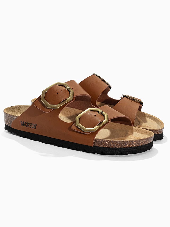 BACKSUN Skórzane klapki "Londrina" w kolorze jasnobrązowym rozmiar: 42