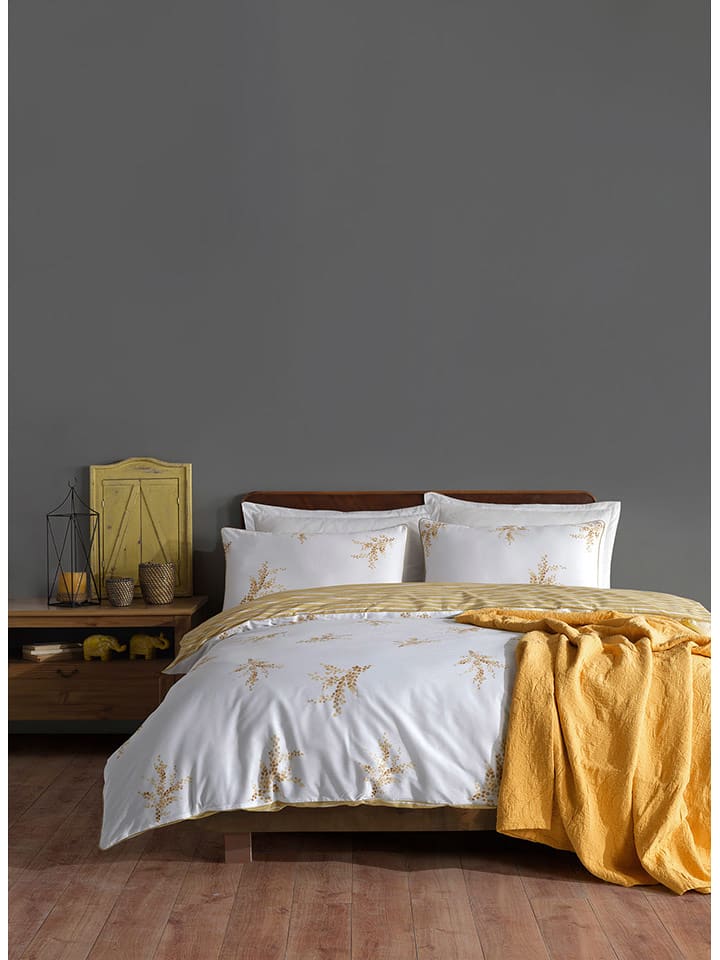 Colourful Cotton Komplet pościeli renforcé "Meltem" w kolorze żółto-białym rozmiar: 140x200 cm