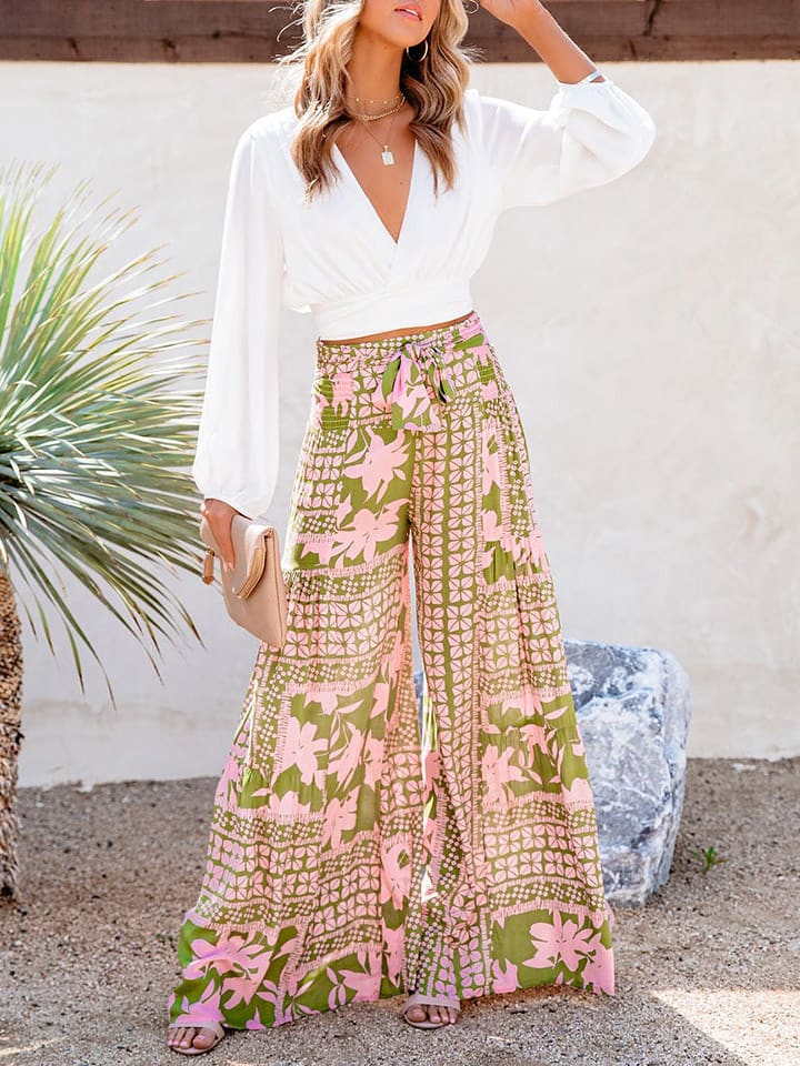 Milan Kiss Spodnie w kolorze jasnozielono-jasnoróżowym rozmiar: L