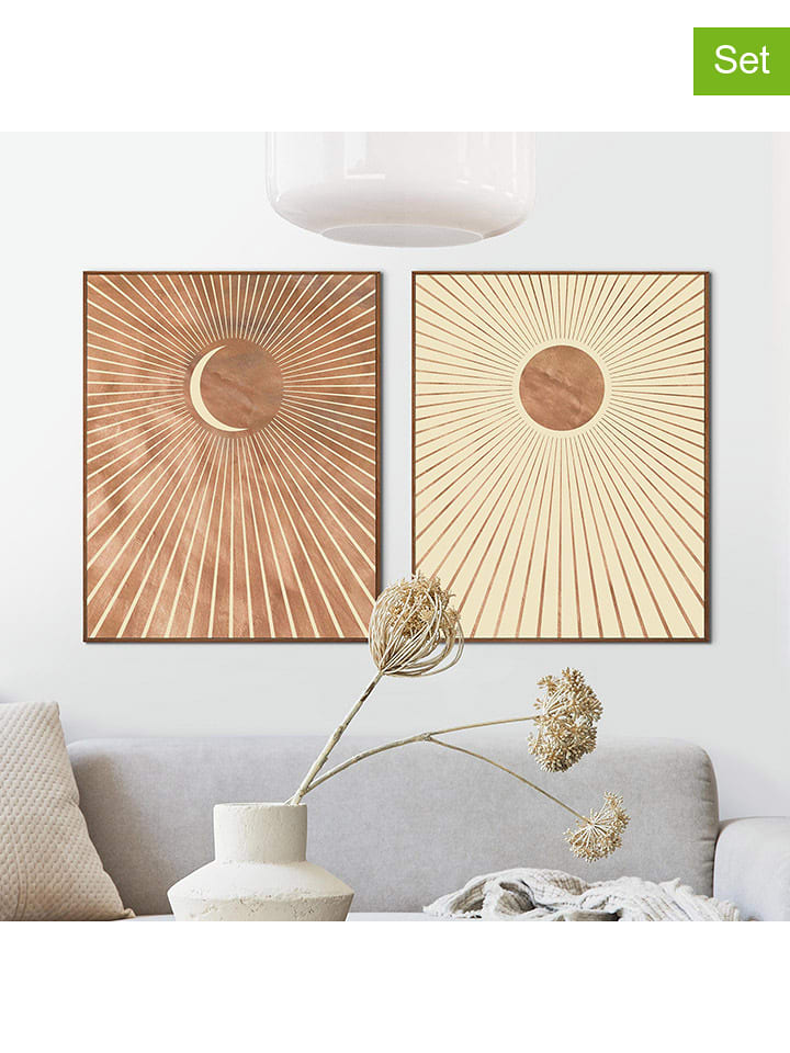 Orangewallz Druki artystyczne (2 szt.) "Sun & Moon" w ramce rozmiar: 40x50 cm