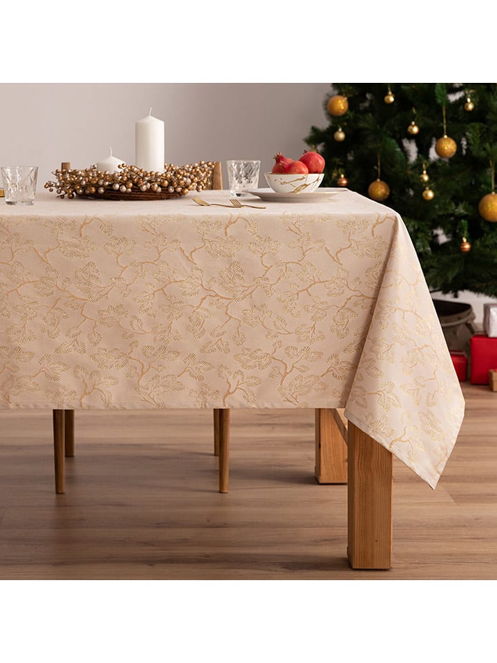 Mint Rugs Obrus "Christmas Branches" w kolorze złoto-kremowym rozmiar: 155x155 cm