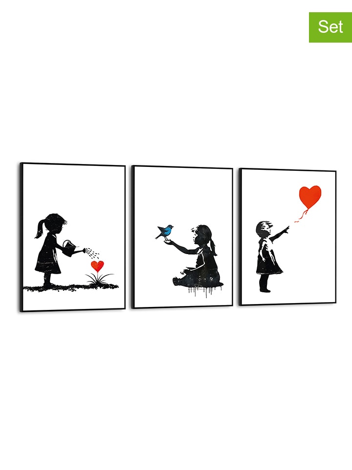 Orangewallz Druki artystyczne (3 szt.) "Girl Streetart" w ramce rozmiar: 30x40 cm