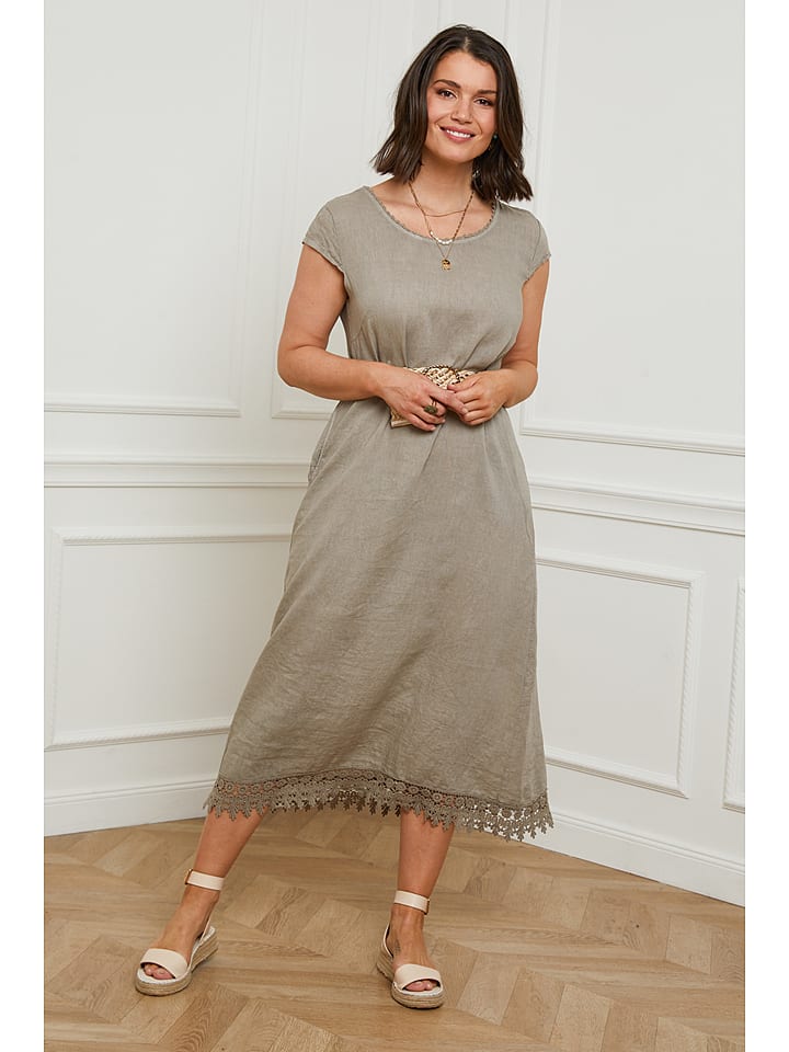 Curvy Lady Lniana sukienka w kolorze szarobrązowym rozmiar: 48/50