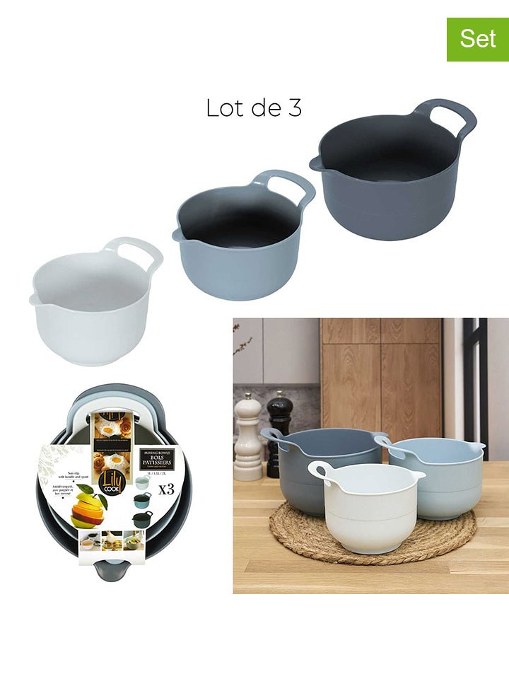 COOK CONCEPT Miski (3 szt.) w kolorze szarym, niebieskim i błękitnym rozmiar: onesize