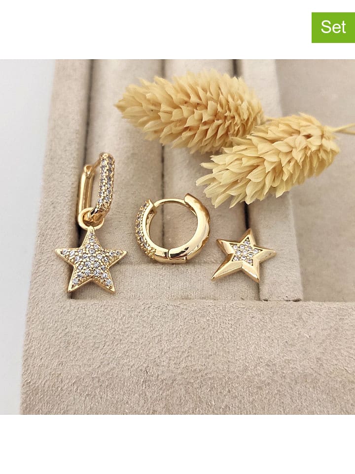 Nakkash 3-częściowy zestaw pozłacanych kolczyków z cyrkoniami rozmiar: onesize