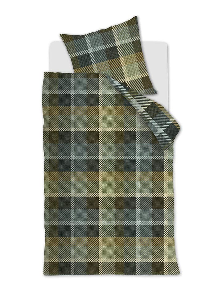 Beddinghouse Komplet pościeli flanelowej "Brett" w kolorze zielonym rozmiar: 155x220 cm