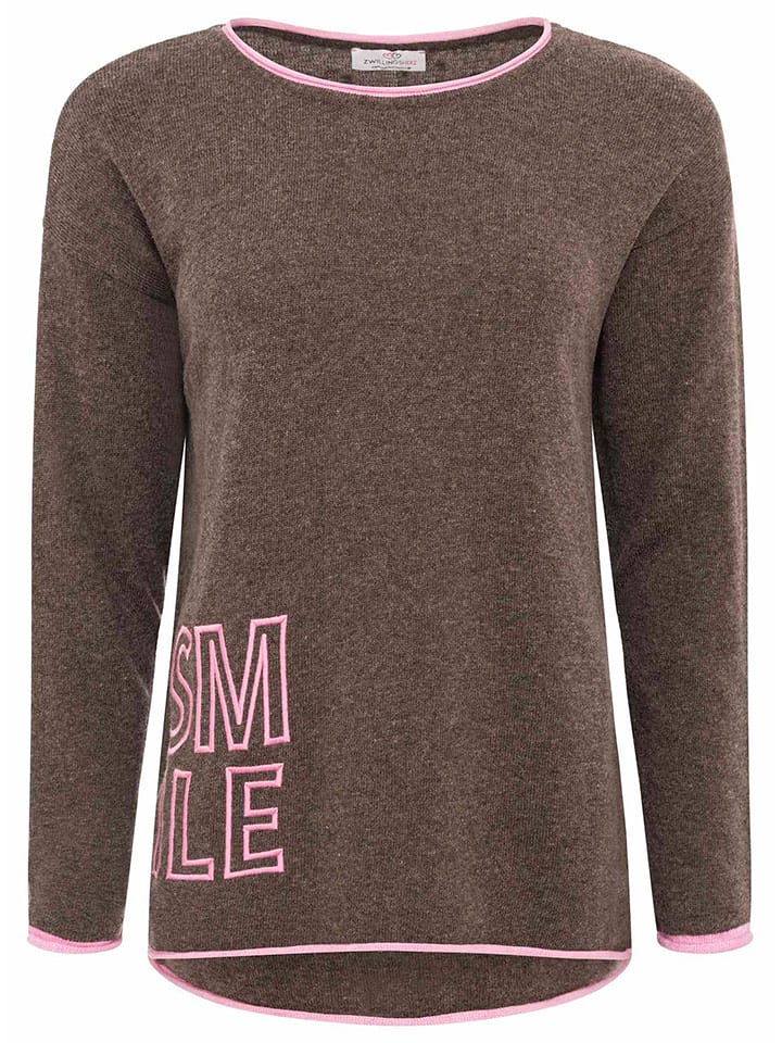 Zwillingsherz Sweter "Smile" w kolorze brązowym rozmiar: S