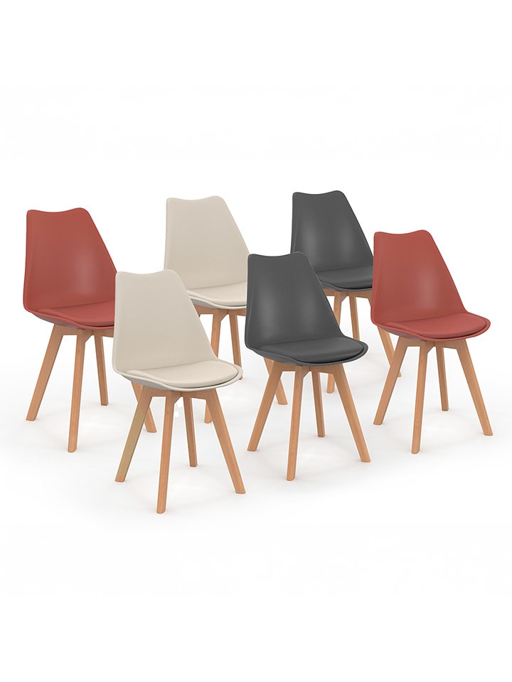 IDOMYA Factory Krzesła (6 szt.) w kolorze kremowo-pomarańczowo-szarym - 46 x 79,5 cm rozmiar: onesize