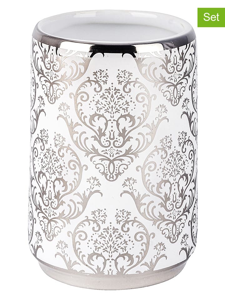 Wenko Kubki łazienkowe (2 szt.) w kolorze srebrno-białym - wys. 10,5 x Ø 7,5 cm rozmiar: onesize