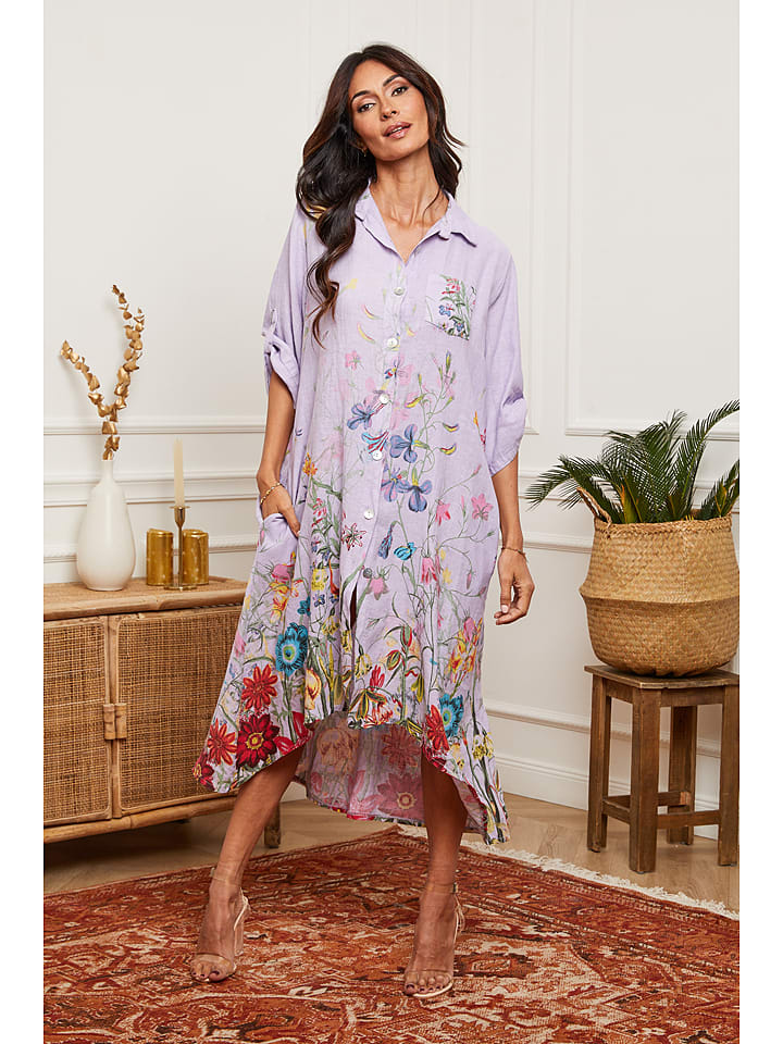 Fleur de Lin Lniana sukienka "Faroudja" w kolorze fioletowym rozmiar: XL