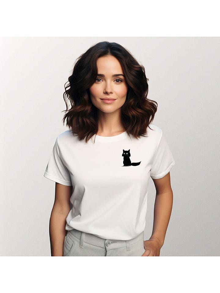 WOOOP Koszulka "Sitting cat" w kolorze białym rozmiar: XL