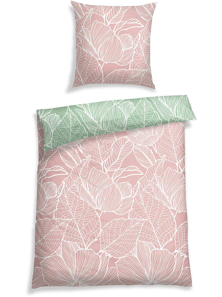 Schiesser Komplet pościeli renforcé "Yola" w kolorze jasnoróżowo-zielonym rozmiar: 155x220 cm