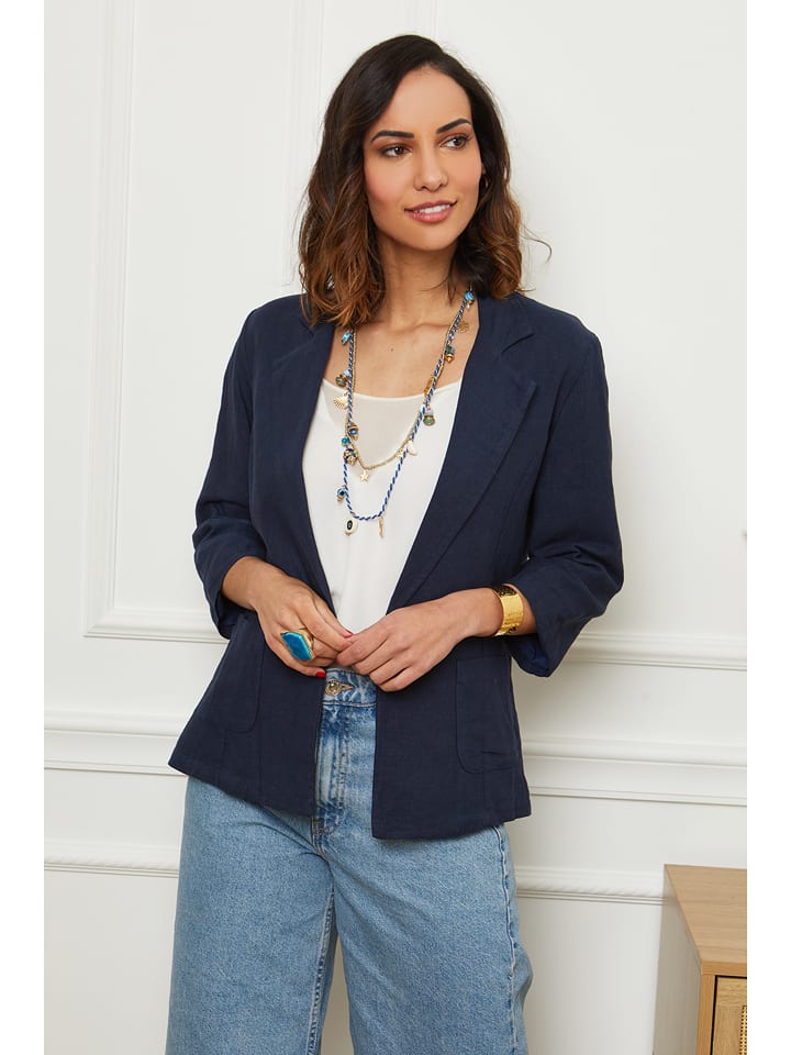 Le Monde du Lin Lniany blezer w kolorze granatowym rozmiar: 40/42