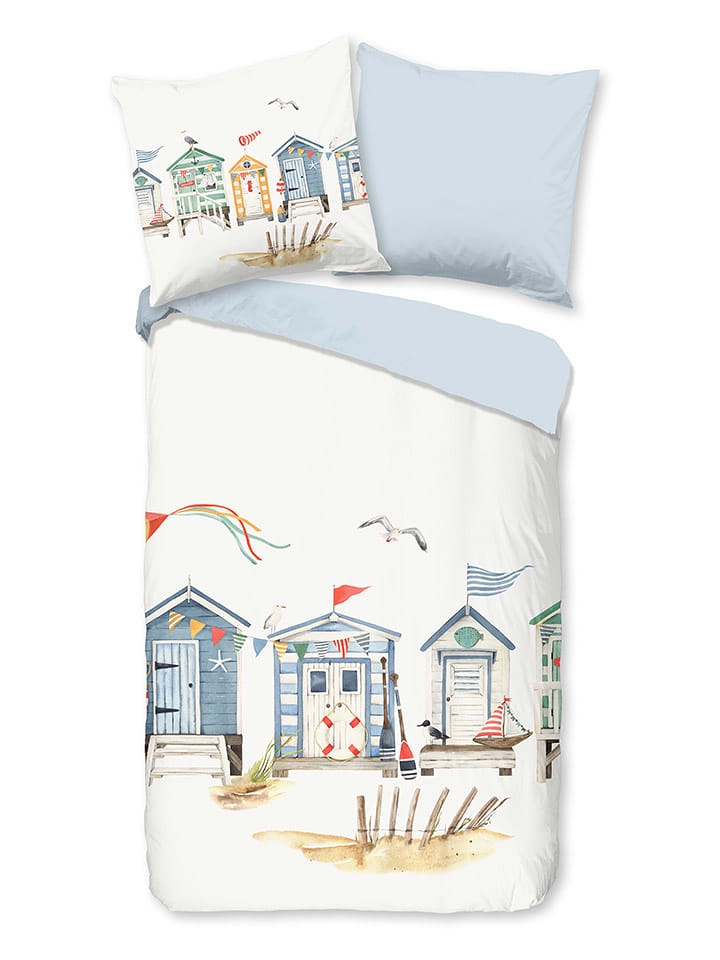Good Morning Komplet pościeli "Vacation" w kolorze błękitno-kremowym rozmiar: 155x220 cm