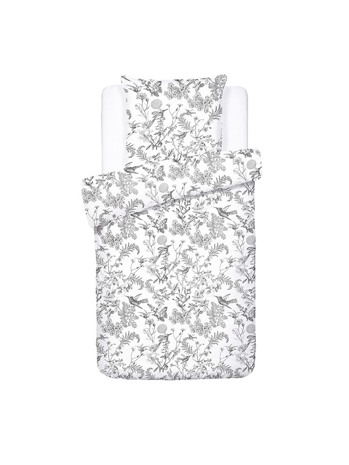 maison héritage PARIS Komplet pościeli satynowej "Colibri" w kolorze biało-szarym rozmiar: 135x200 cm