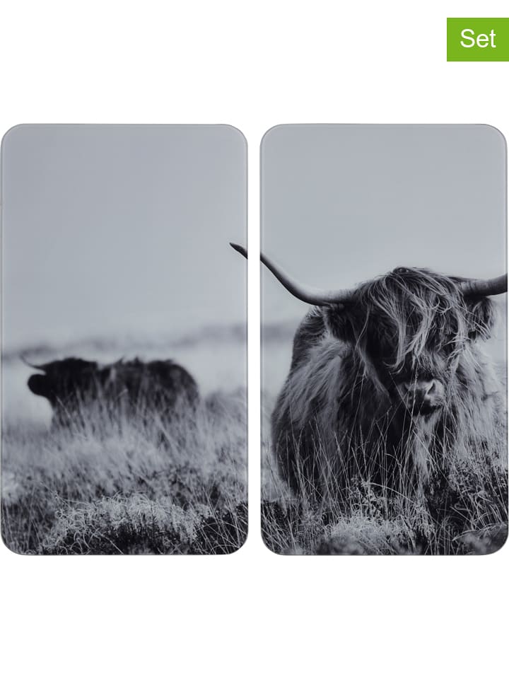 Wenko Płyty (2 szt.) "Highland Cattle" w kolorze szarym na kuchenkę - 30 x 52 cm rozmiar: onesize