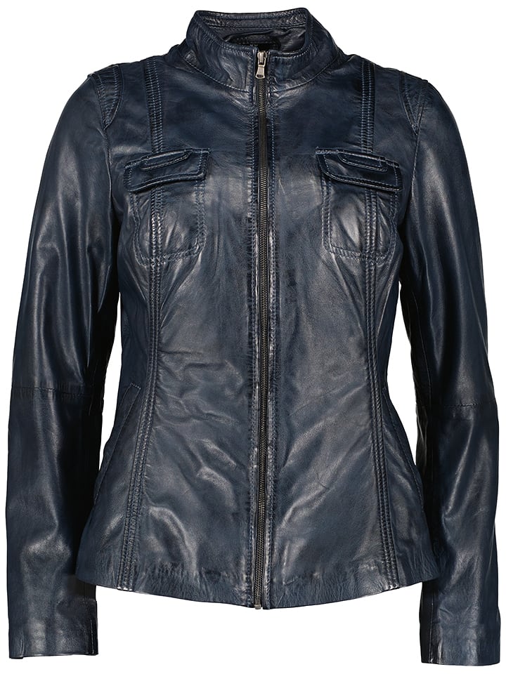 7eleven Skórzana kurtka "Salome" w kolorze granatowym rozmiar: 42