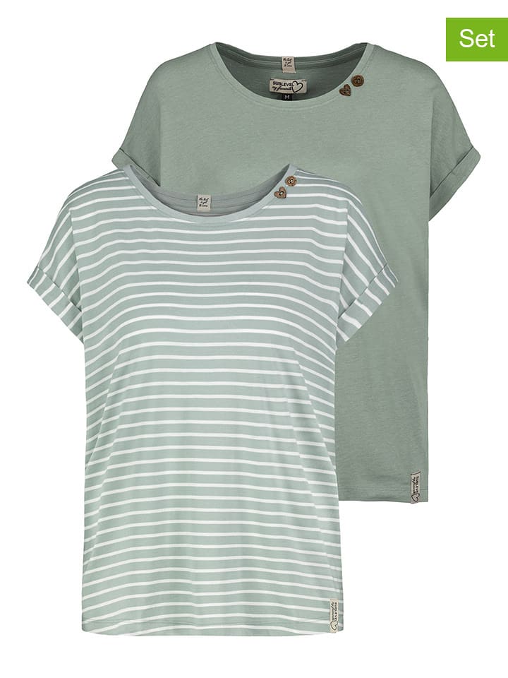 Sublevel Koszulki (2 szt.) w kolorze miętowo-białym rozmiar: XS