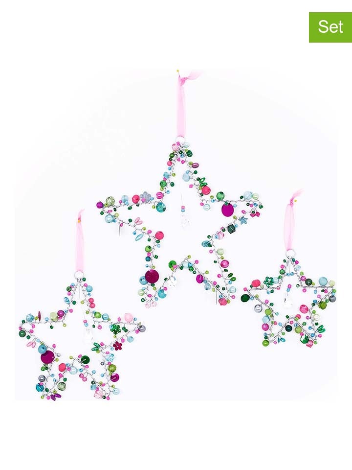 Overbeck and Friends Dekoracyjne zawieszki (3 szt.) "Aurora" w kolorze różowo-zielono-niebieskim rozmiar: onesize
