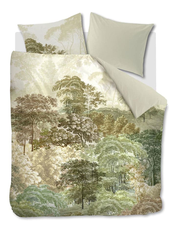 Beddinghouse Komplet pościeli satynowej "Arcadia" w kolorze kremowo-zielonym rozmiar: 155x220 cm