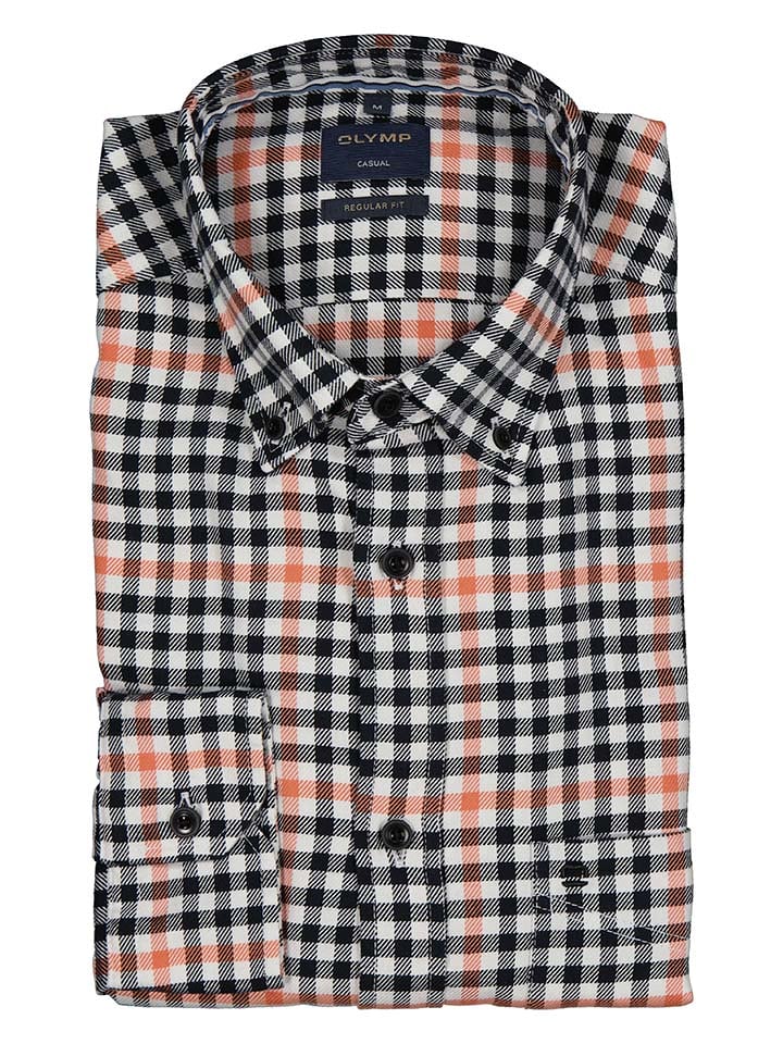OLYMP Koszula "Casual" - Regular fit - w kolorze czarno-pomarańczowym rozmiar: L