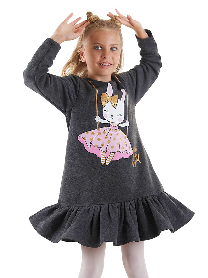 Denokids Sukienka "Giitter Rabbit" w kolorze antracytowym rozmiar: 104