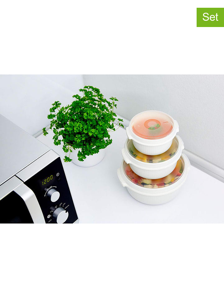 Emsa Pojemniki (3 szt.) w kolorze białym do kuchenki mikrofalowej rozmiar: onesize