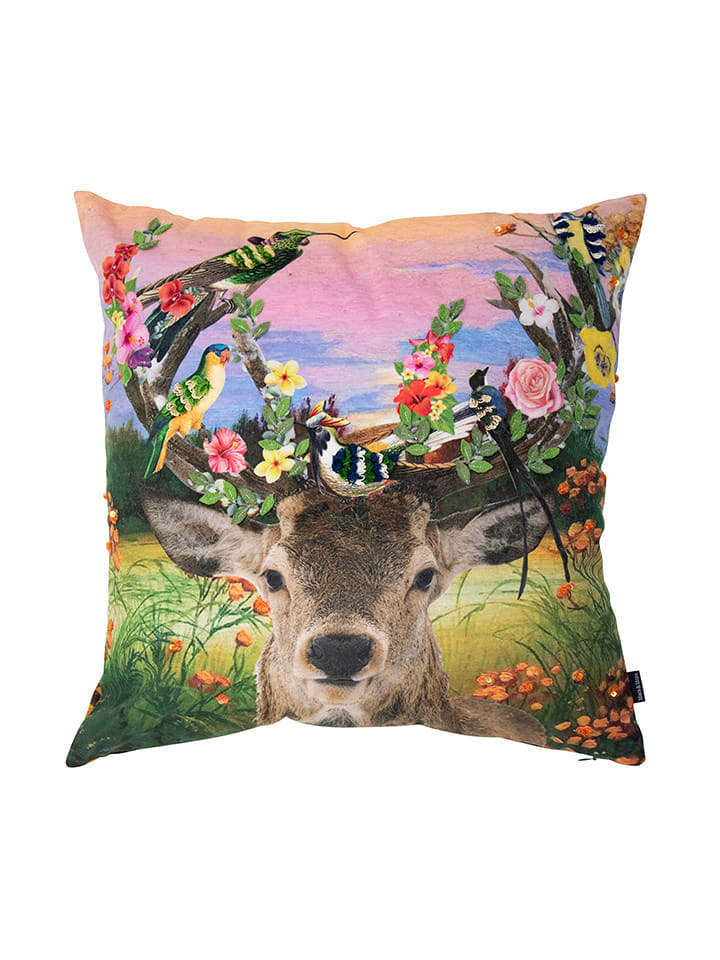Mars & More Poduszka "Deer Birds" w kolorze brązowo-zielono-jasnoróżowym - 45 x 45 cm rozmiar: onesize