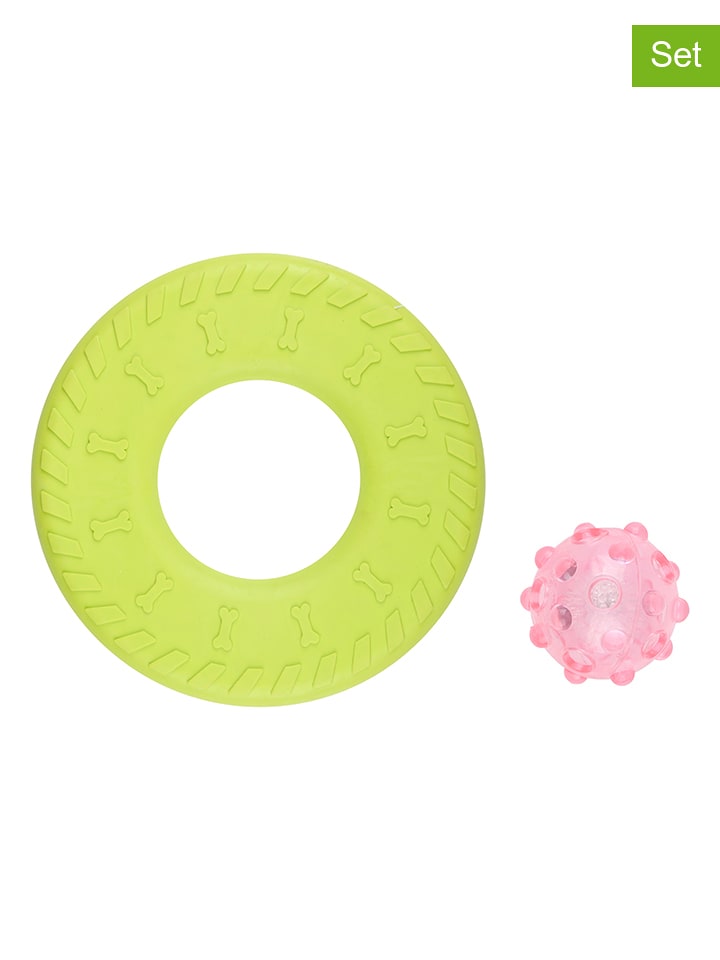 Edco Zabawki (2 szt.) w kolorze zielono-jasnoróżowym dla psa - Ø 25 cm rozmiar: onesize