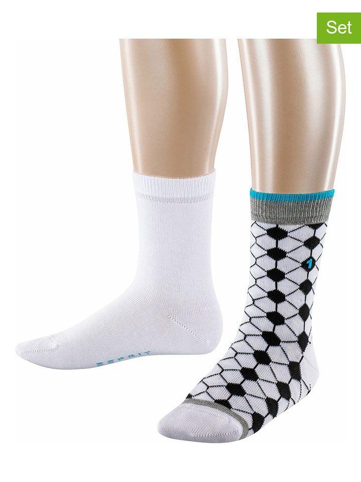 ESPRIT Skarpety (2 pary) "Football" w kolorze biało-czarnym rozmiar: 27-30