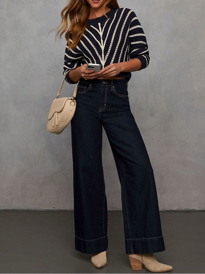 Milan Kiss Sweter w kolorze granatowo-kremowym rozmiar: L