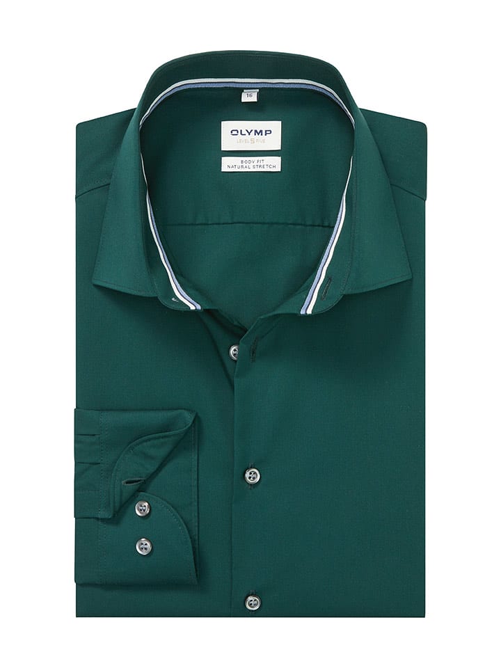 OLYMP Koszula "Level 5" - Body fit - w kolorze ciemnozielonym rozmiar: 43