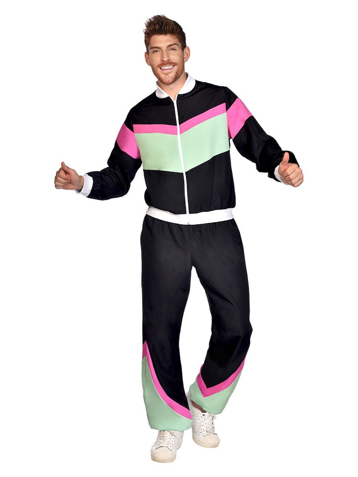 amscan 2-częściowy kostium "80s jogging suit" w kolorze czarno-zielono-różowym rozmiar: XL