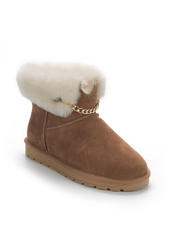 Gooce Skórzane botki zimowe "Gertrude" w kolorze jasnobrązowo-białym rozmiar: 38