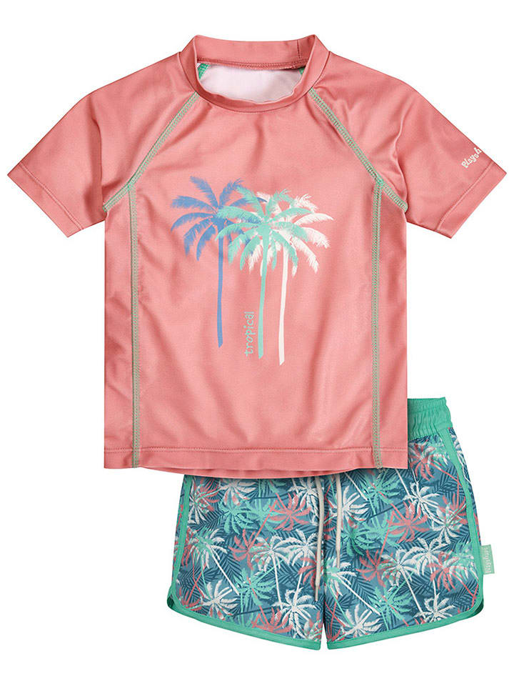 Playshoes 2-częściowy zestaw kąpielowy w kolorze zielono-jasnoróżowym ze wzorem rozmiar: 122/128