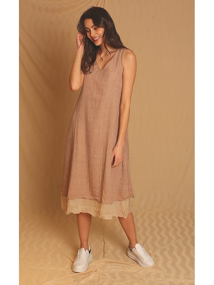 Le Jardin du Lin Lniana sukienka w kolorze jasnobrązowym rozmiar: 42