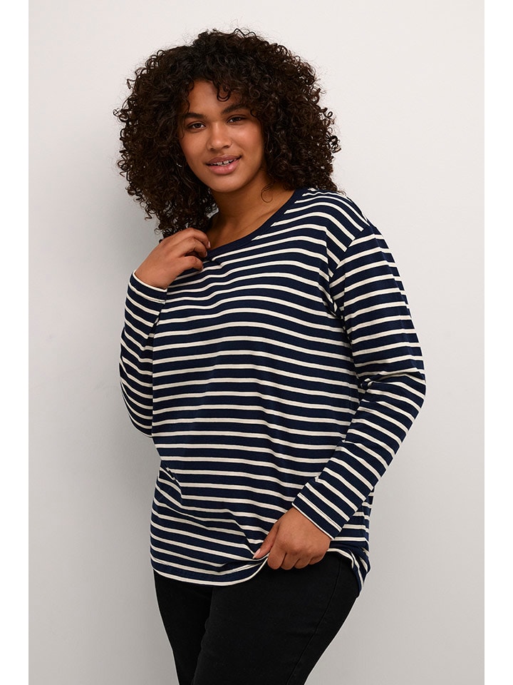 KAFFE curve Koszulka w kolorze granatowo-białym rozmiar: M