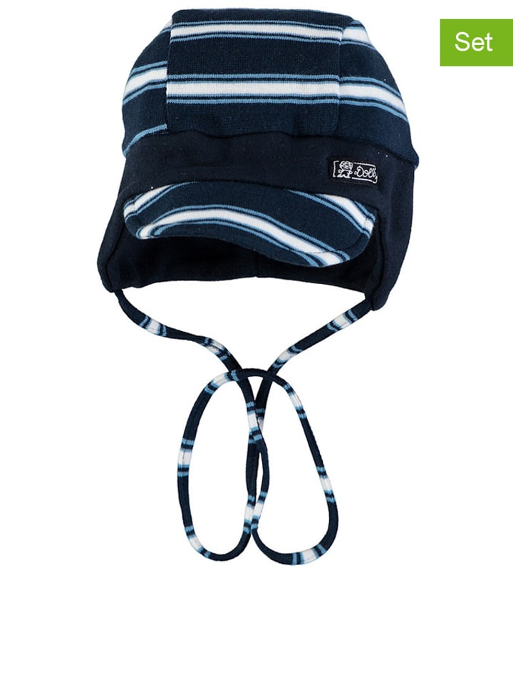 Döll Zestaw dwóch czapek w kolorze granatowo-białym rozmiar: 39 cm