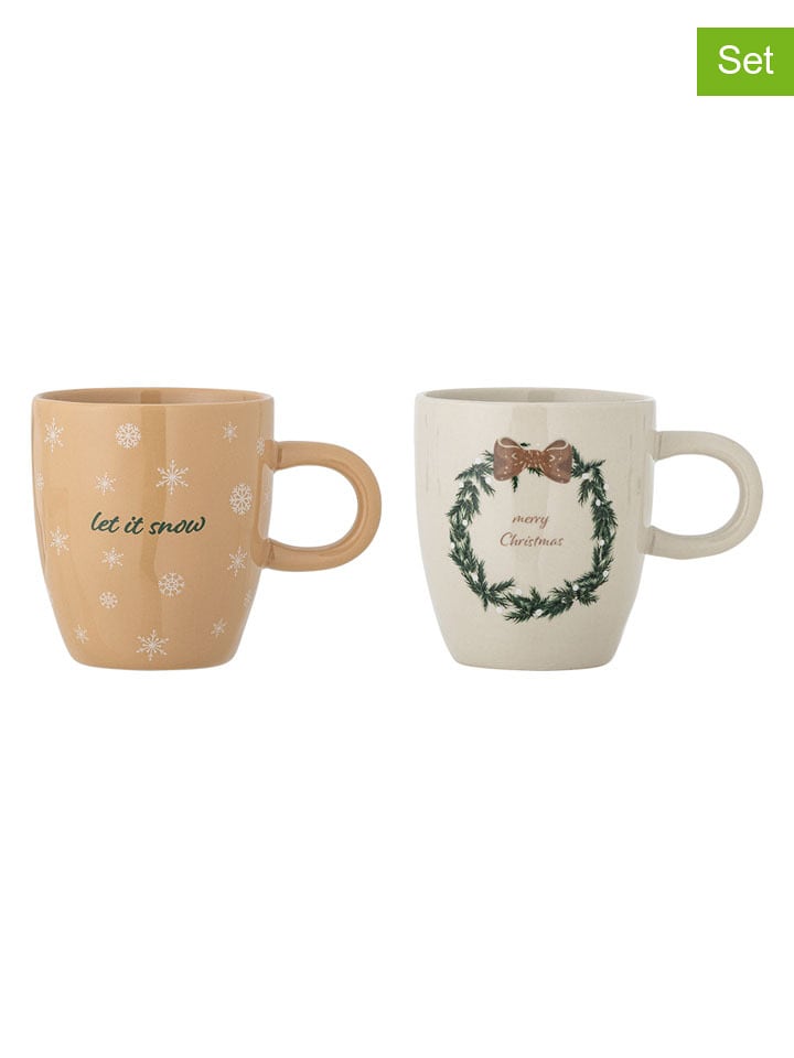 Bloomingville Kubki jumbo (2 szt.) "Jolina" w kolorze beżowo-kremowym - 400 ml rozmiar: onesize