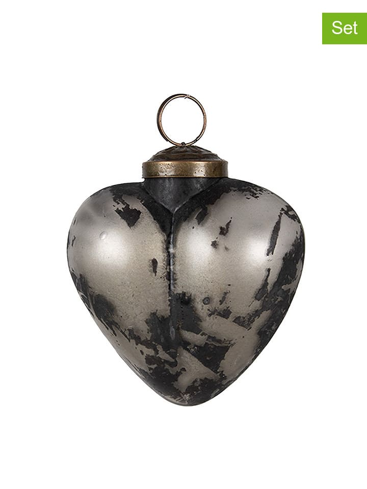 Clayre & Eef Bombki (2 szt.) w kolorze srebrno-czarnym - Ø 8 cm rozmiar: onesize