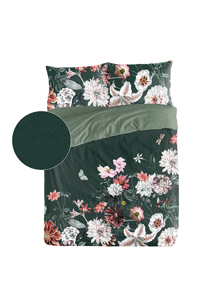 ethere Perkalowa poszwa "Alur" w kolorze zielono-jasnoróżowym na kołdrę rozmiar: 260x240 cm