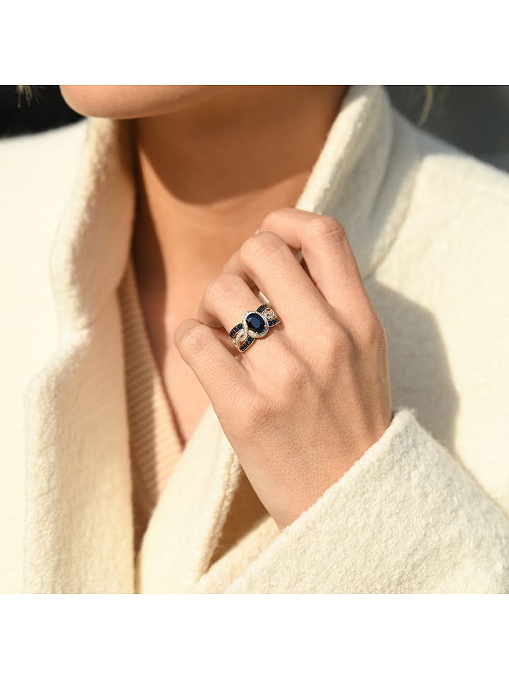 CARATELLI Złoty pierścionek "Dakan" z diamentami i szafirami rozmiar: 50