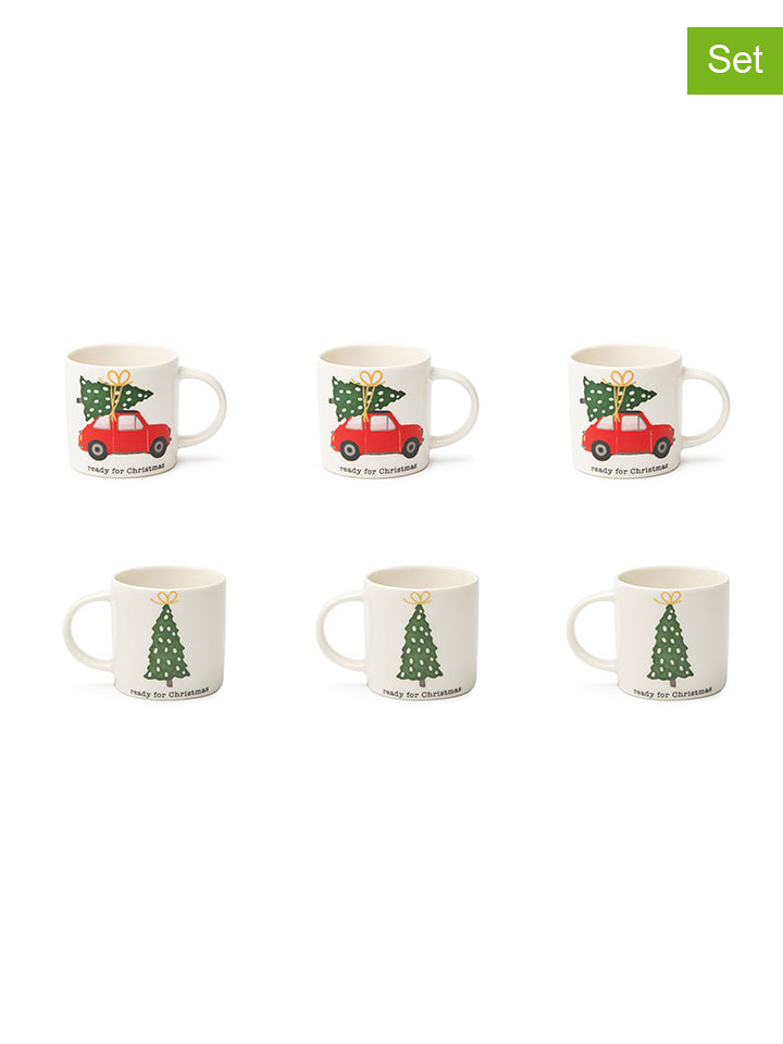 Trendy Kitchen by EXCÉLSA Filiżanki (6 szt.) w kolorze biało-zielonym do kawy - 100 ml rozmiar: onesize