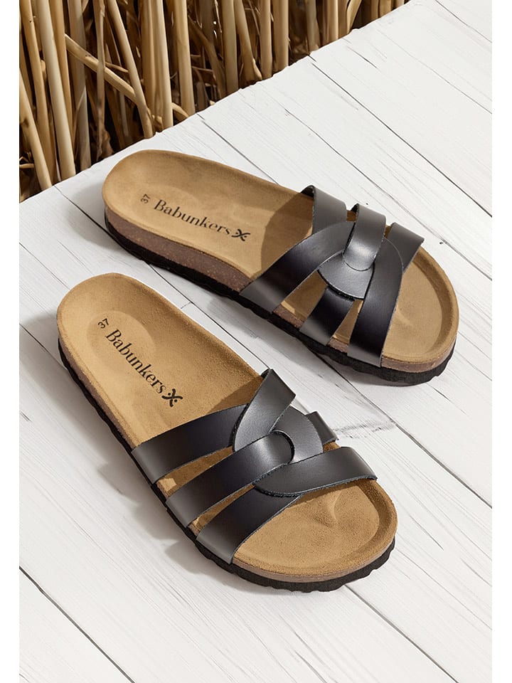 BABUNKERS Family Skórzane klapki w kolorze czarnym rozmiar: 40